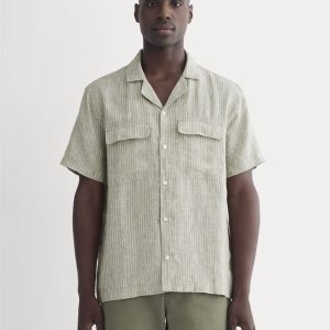 The Resort Shirt in Linen | Oil Green / White