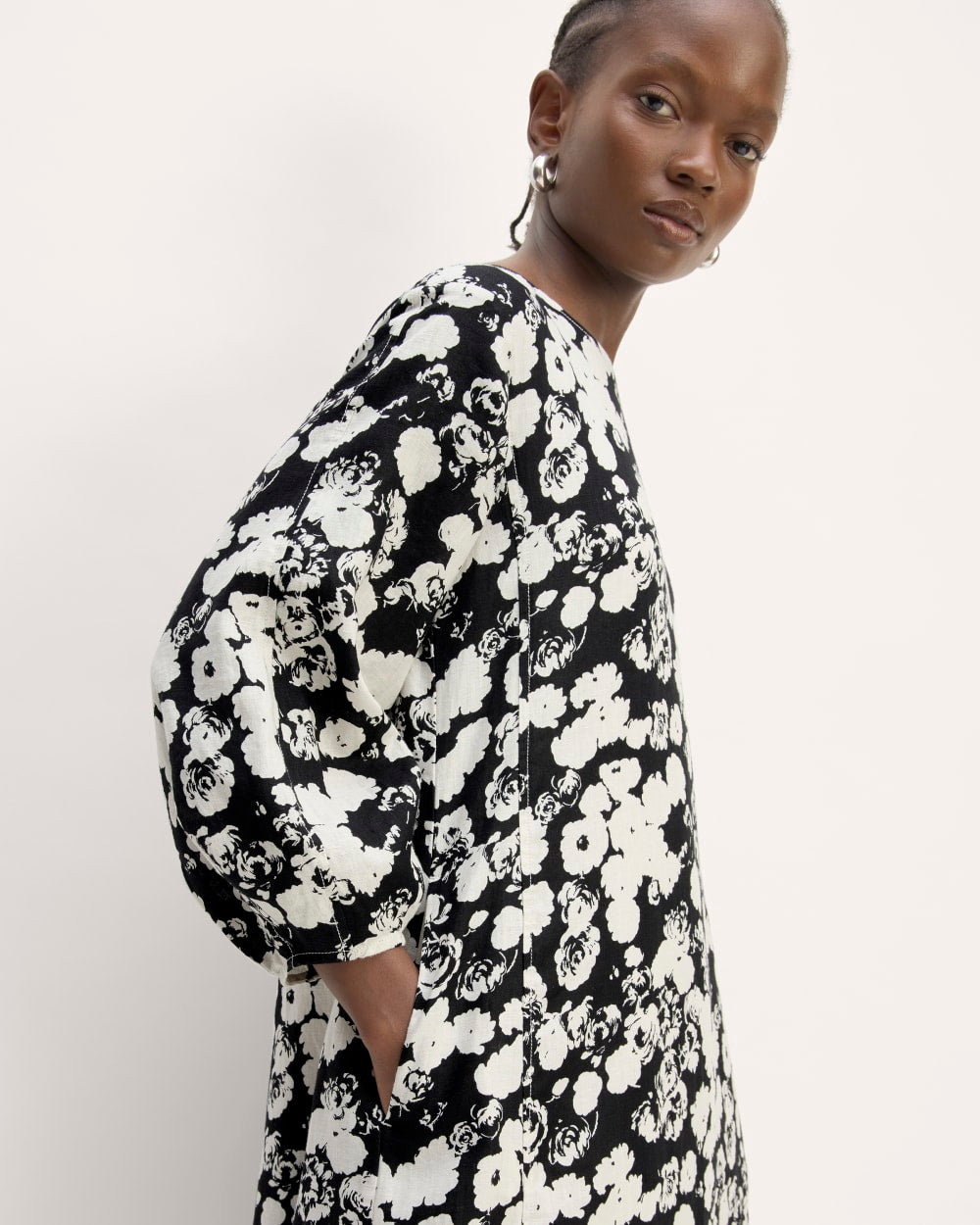 The Linen A-Line Midi Dress | Black / Bone Floral - Image 4