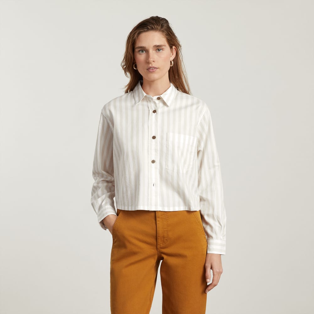 The Way-Short Shirt in Silky Cotton | Sand / White - Image 2