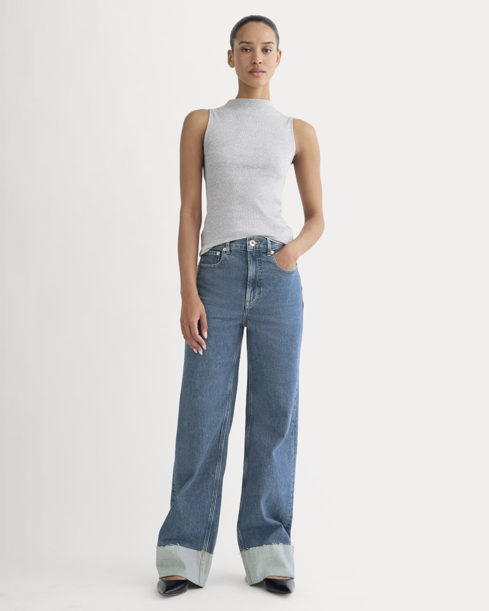 The Luxe Rib Funnel-Neck Tank | Classic Heather Grey - Image 3