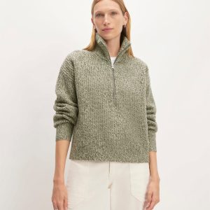 The Half-Zip Sweater in Luxe Merino | Seafoam Green / Kambaba Twist