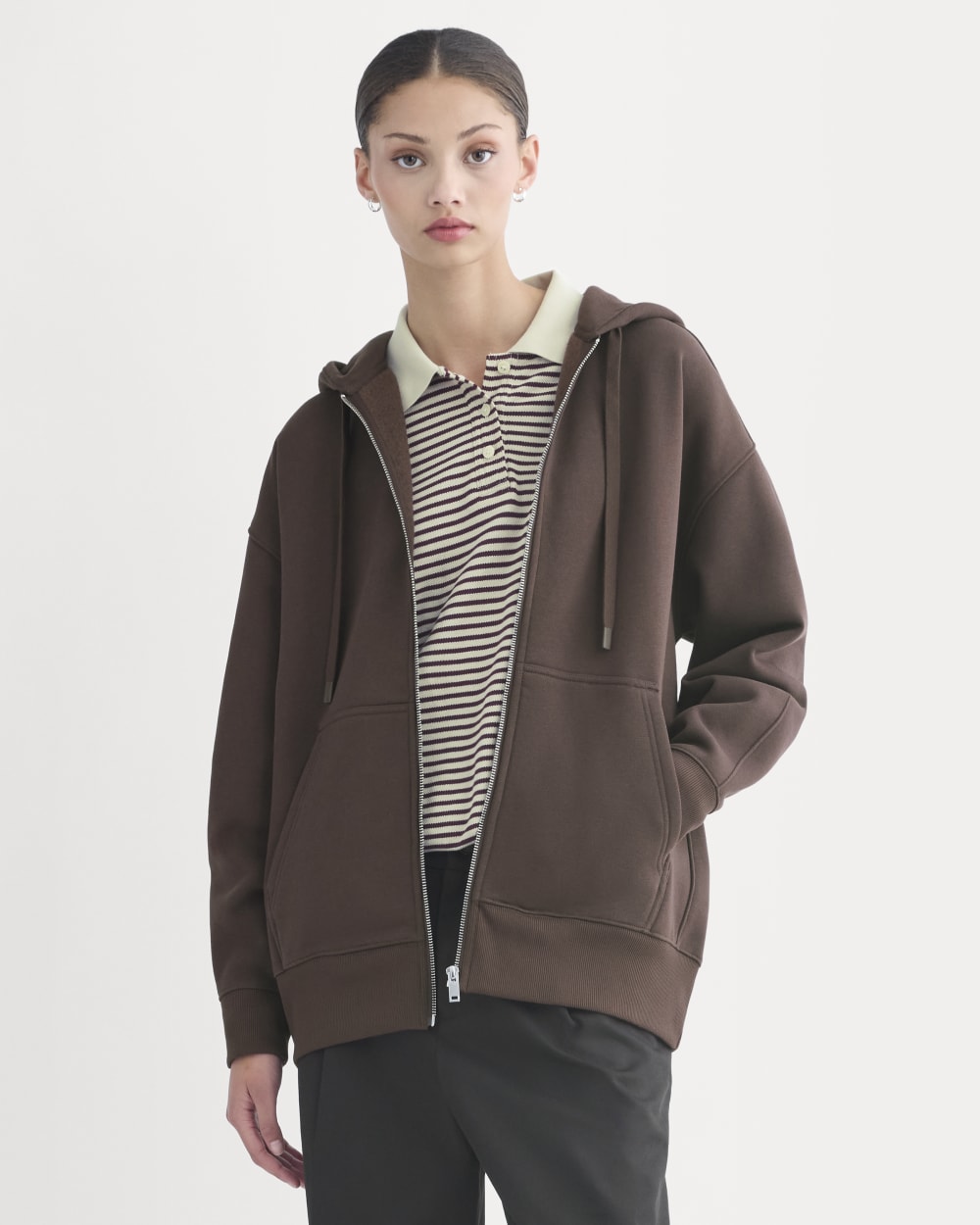 Luxe Fleece Oversized Full-Zip Hoodie | Dark Chocolate