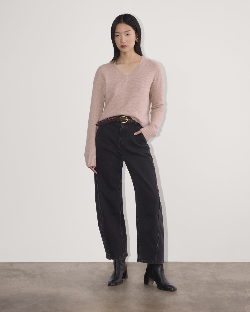 The V-Neck Sweater in Plush Cotton | Dusty Rose - Image 4