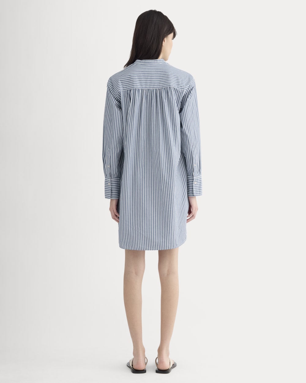 The Relaxed Shirt Dress in Ultrasoft Cotton | Bone / Mazarine Blue - Image 4