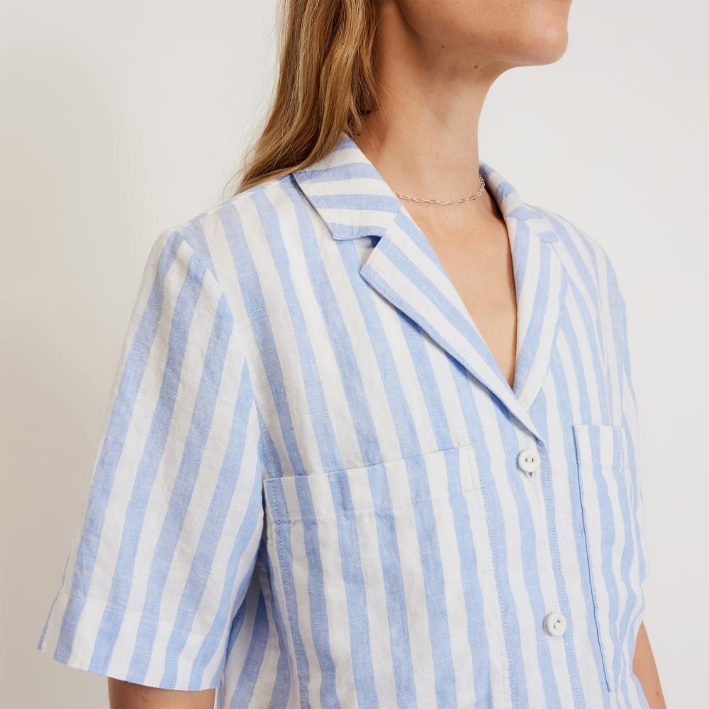 The Linen Workwear Shirt | Blue / White - Image 4