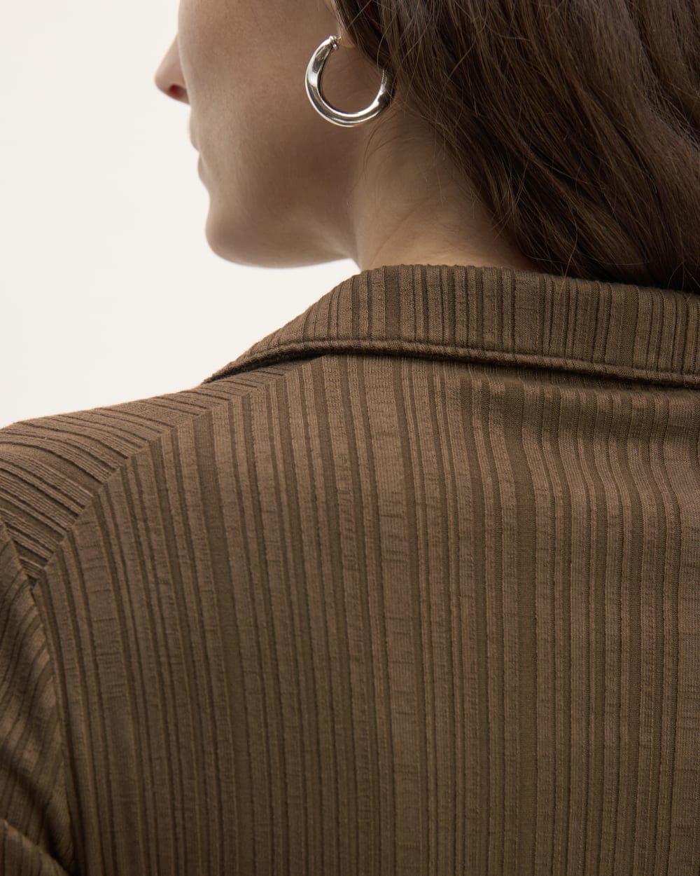 The Rib Soft Knit Open Collar Polo | Cocoa - Image 5