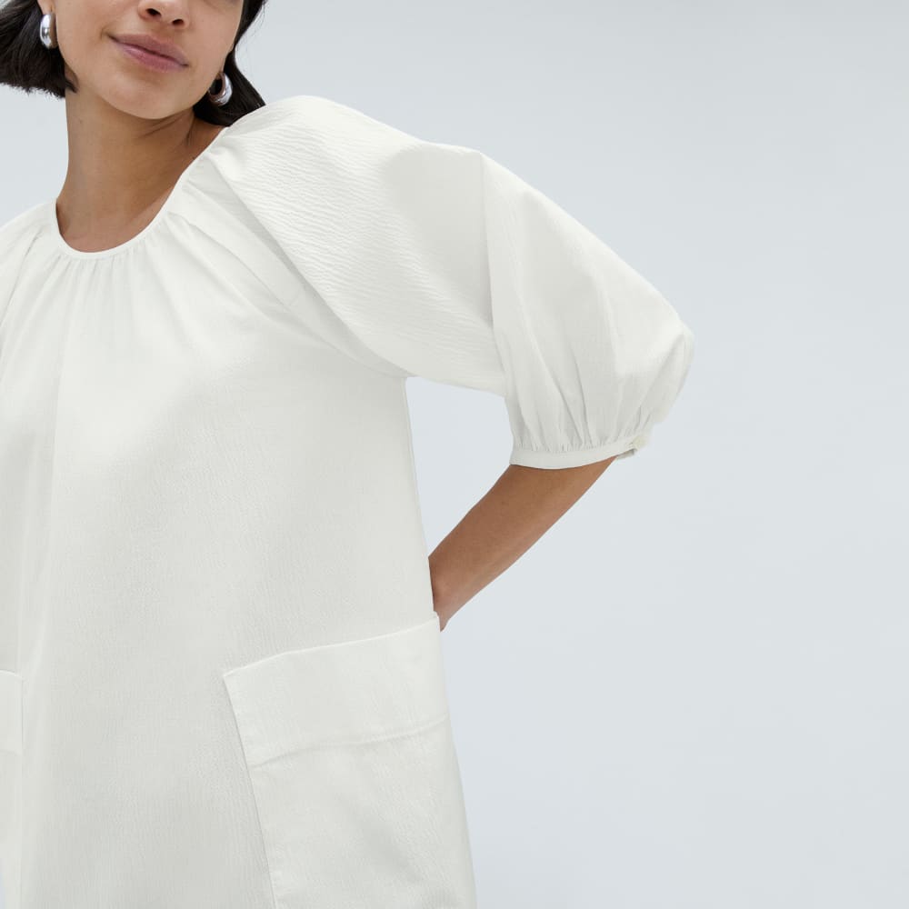 The Seersucker Puff Sleeve Dress | White - Image 4