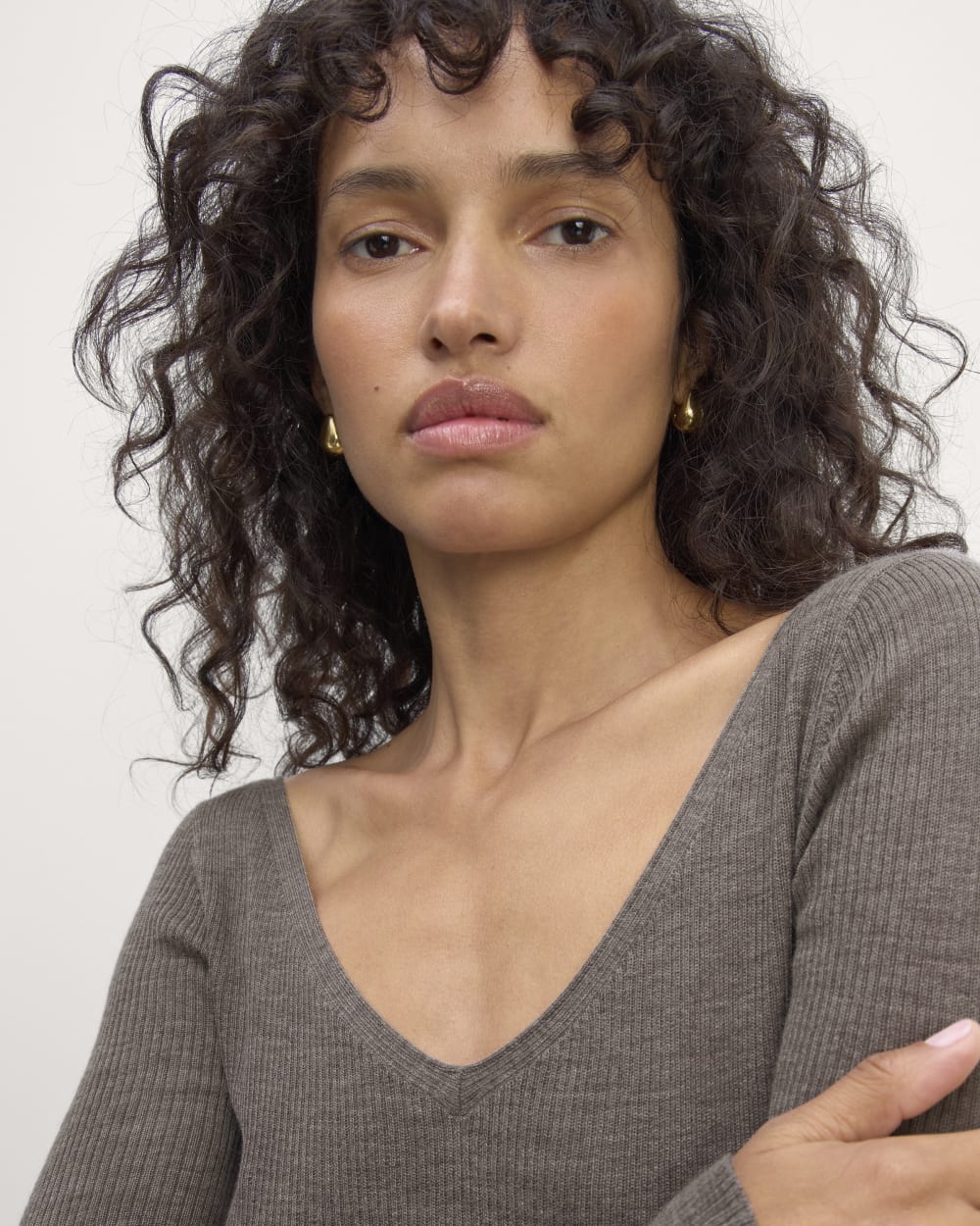 The Off-Shoulder Top in Ultrasoft Merino | Heather Cocoa - Image 4