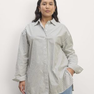 The Supima? Cotton Boyfriend Shirt | White / Moss Green
