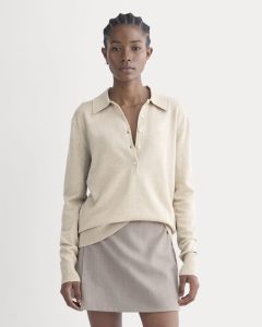 Oversized Polo Sweater in Cotton Merino | Heather Barley