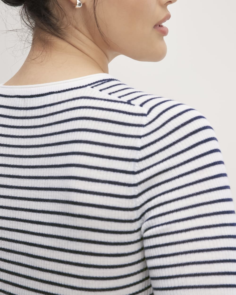 The Long-Sleeve Sweater Tee in Ultrasoft Merino | Bone / Navy - Image 5