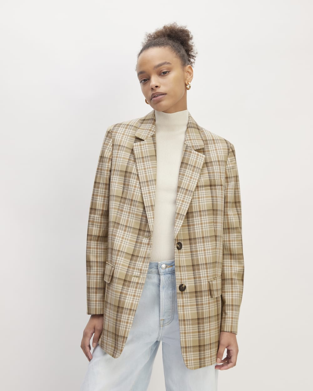 The Oversized Blazer in Buttersmooth | Pale Khaki Plaid