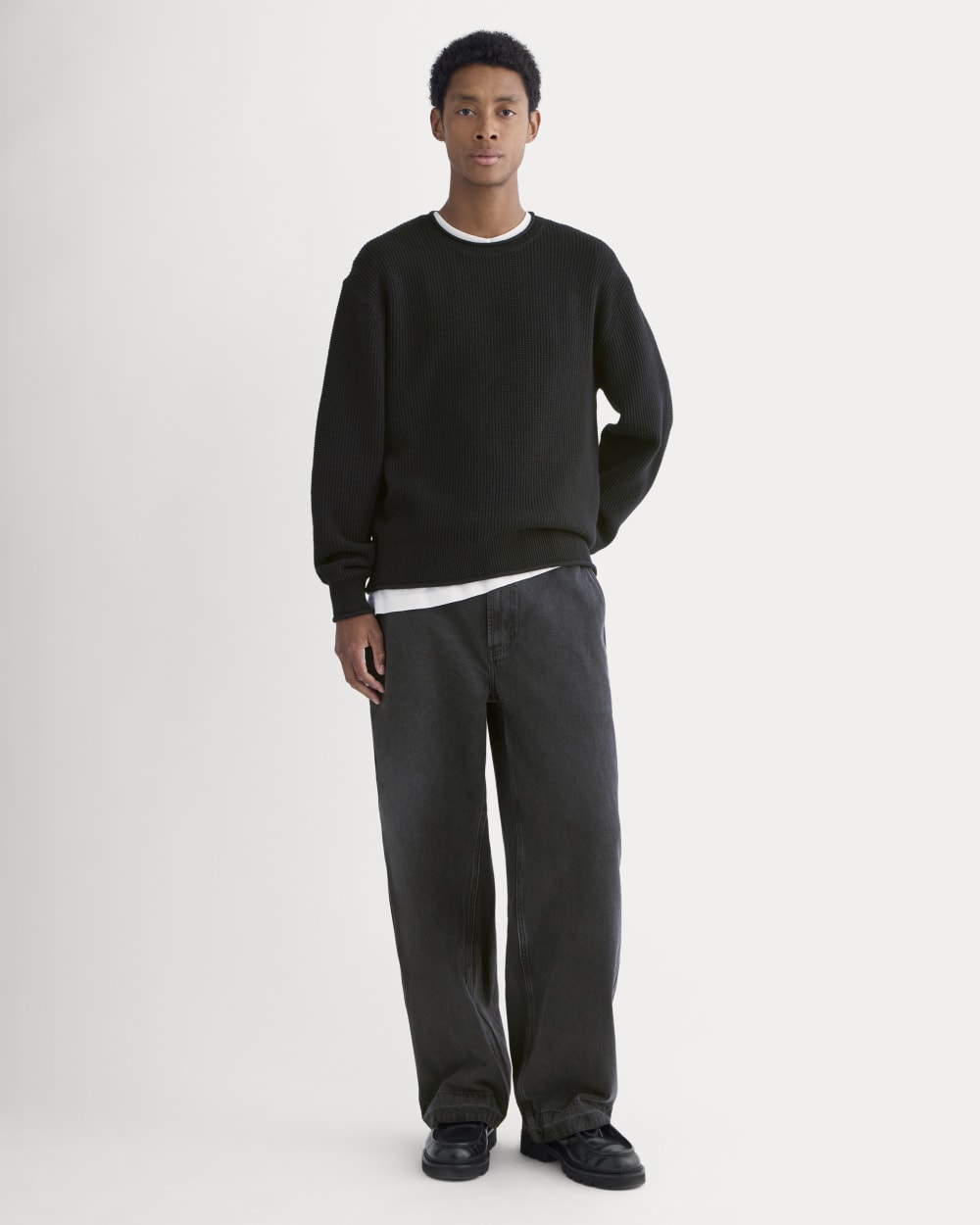 Waffle Rollneck Crew in Everyday Cotton | Black - Image 3
