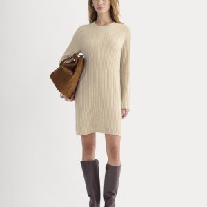 Cashmere Long-Sleeve Mini Dress | Heather Light Camel