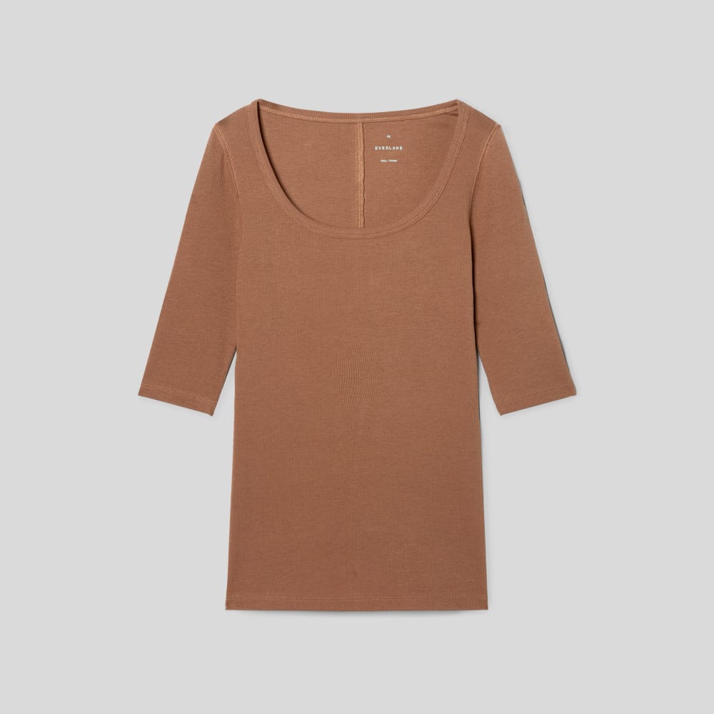 The Luxe Micro-Rib Scoop-Neck Tee | Carob Brown - Image 2