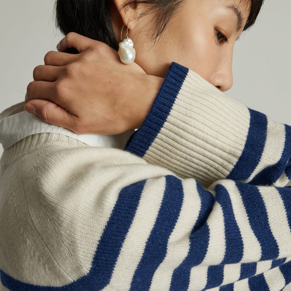 The Cashmere Boxy Crew | Bright Navy / Bone - Image 5