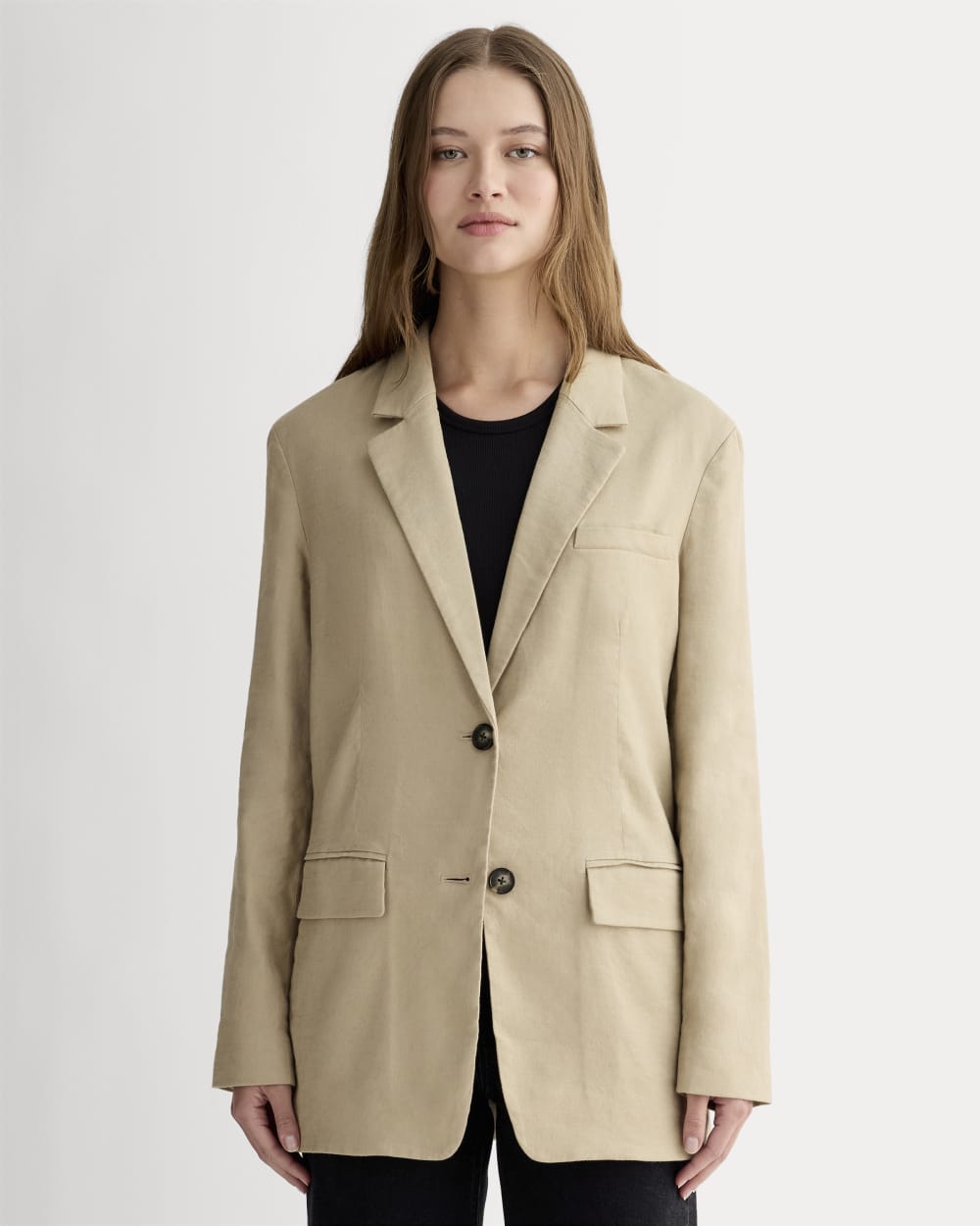 The Oversized Blazer in Stretch Linen | Trench Coat Khaki