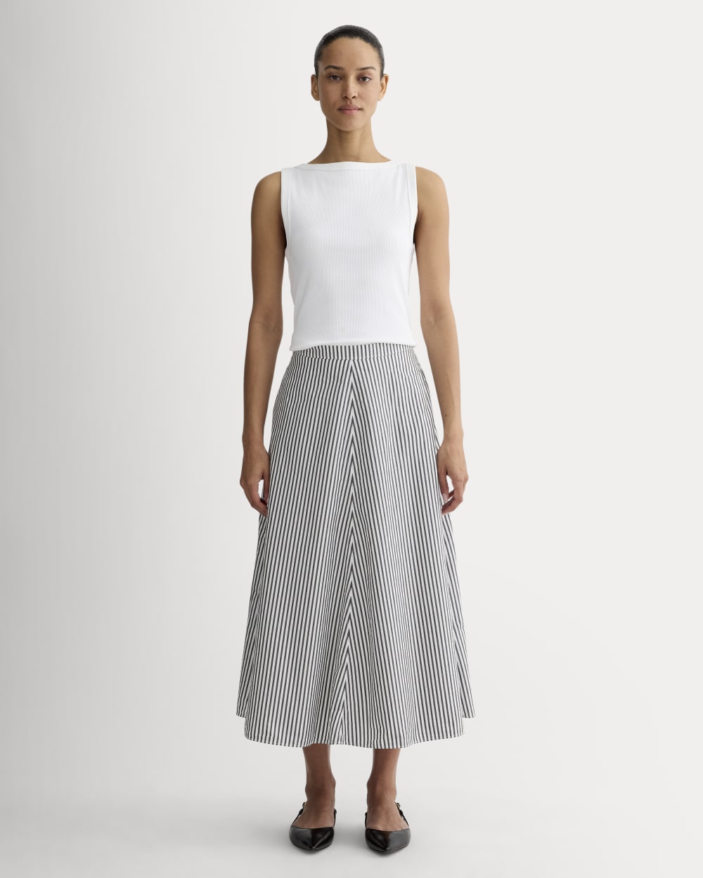 The Midi Skirt in Ultrasoft Cotton | Optic White / Black