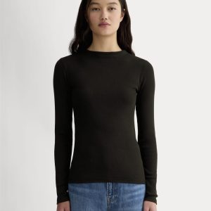 The Luxe Rib Funnel-Neck Tee | Black