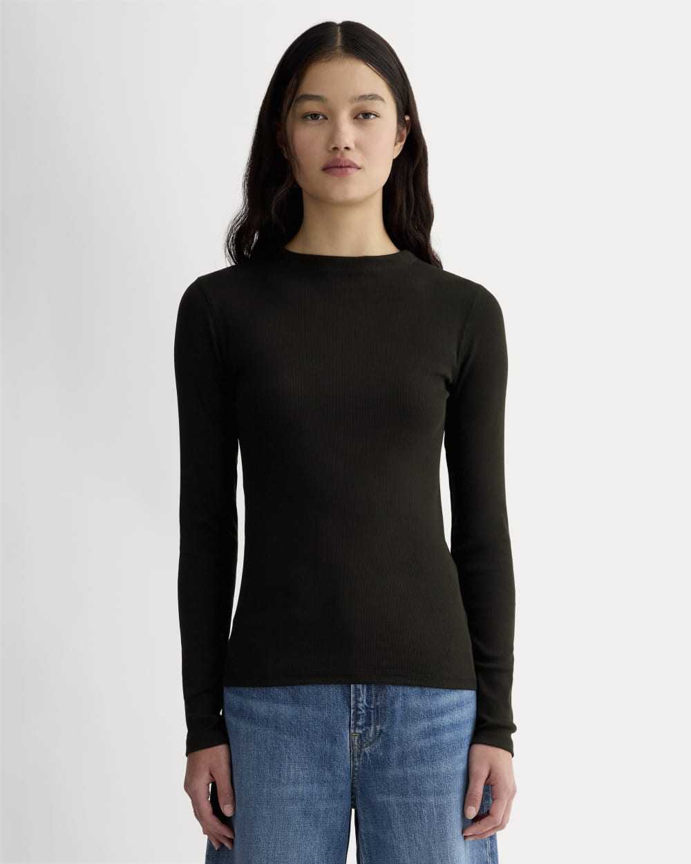 The Luxe Rib Funnel-Neck Tee | Black