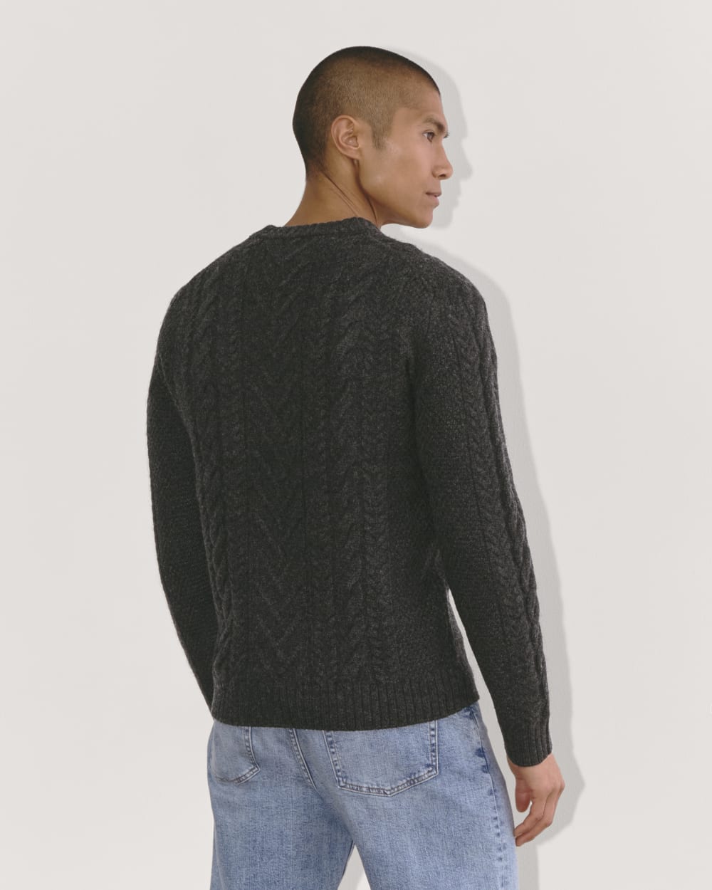 The Felted Merino Cable-Knit Crew | Charcoal - Image 5