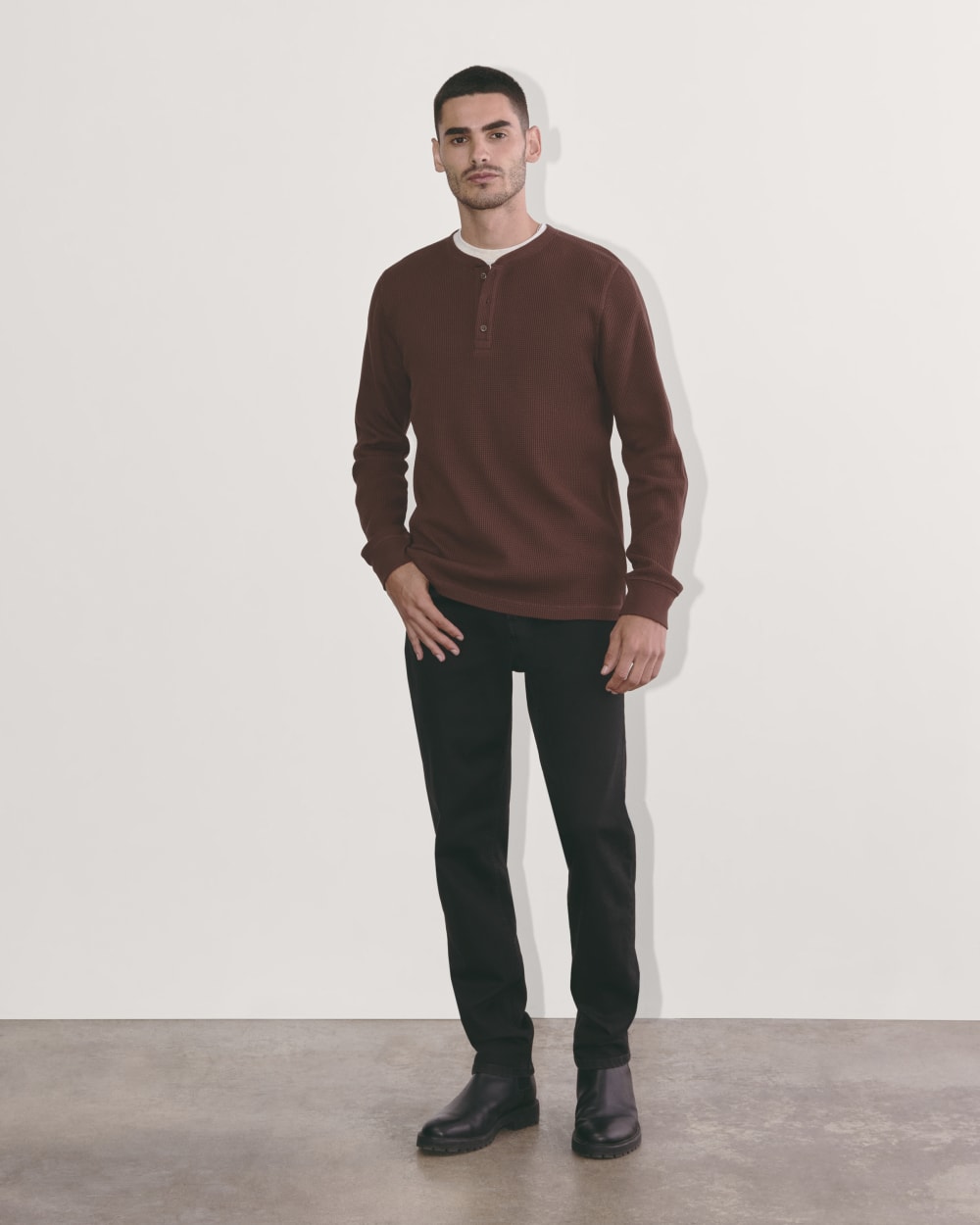 The Waffle Long-Sleeve Henley | Dark Mahogany