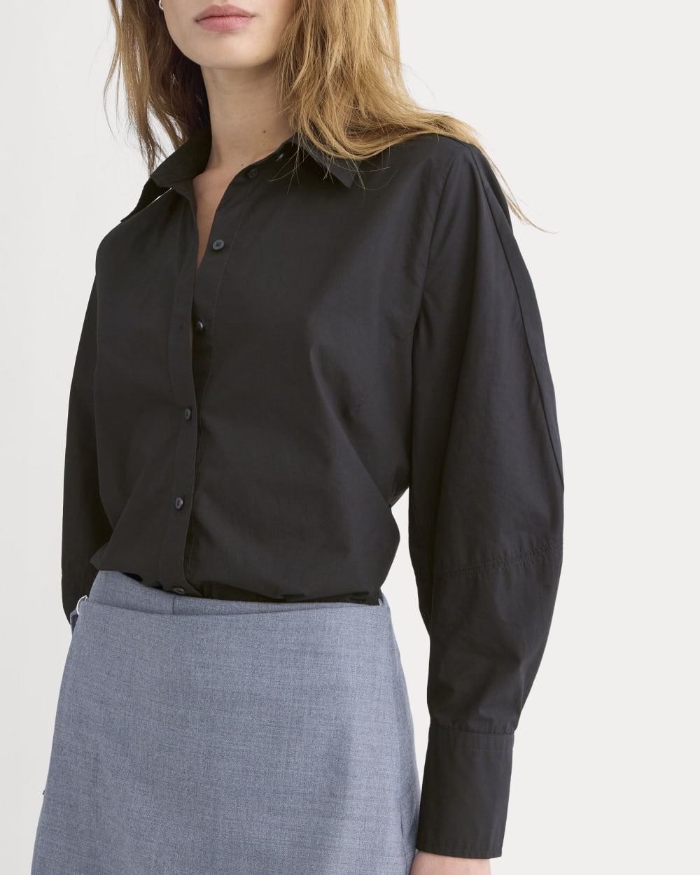 Lantern-Sleeve Shirt in Lightweight Cotton | Black - Image 4