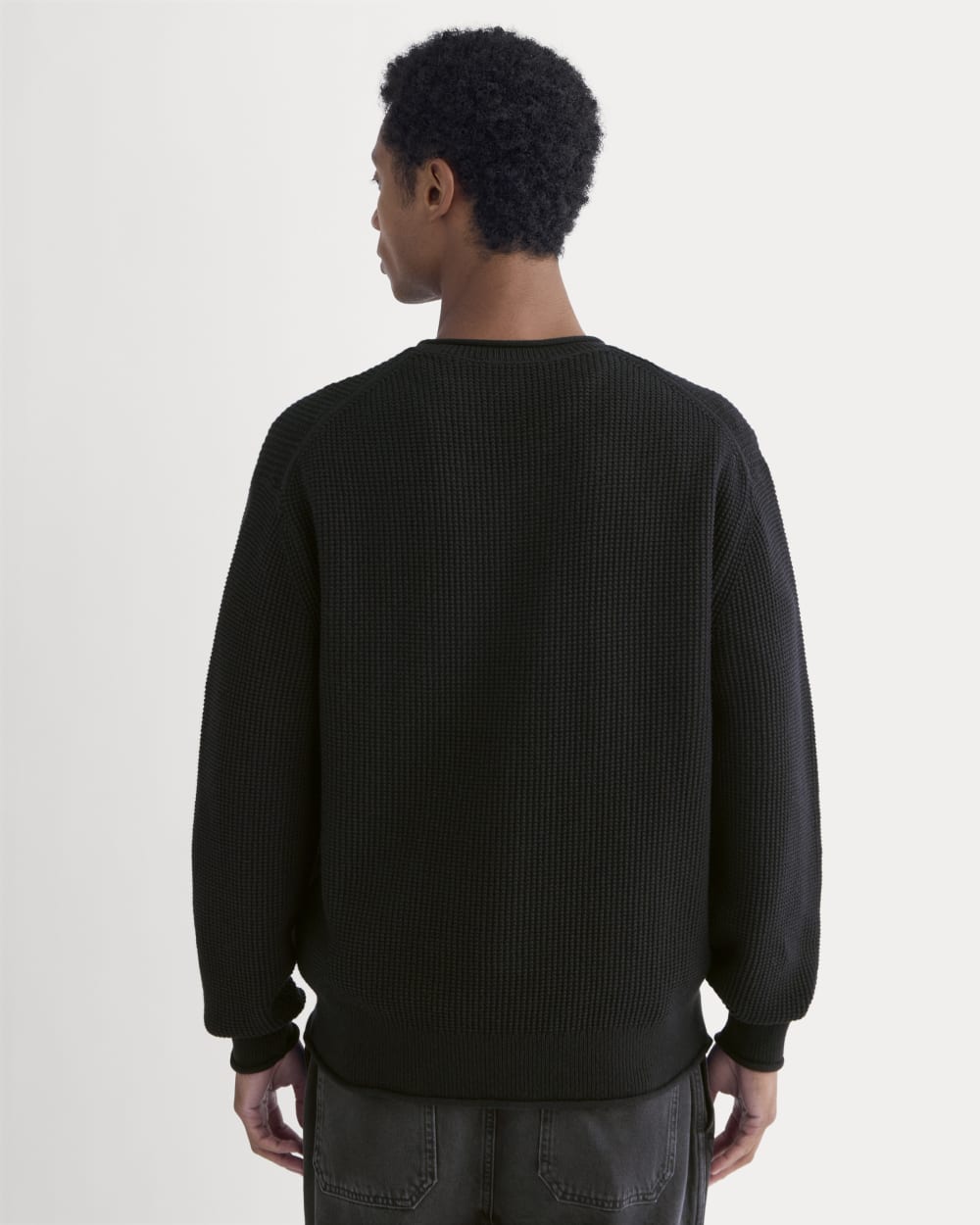 Waffle Rollneck Crew in Everyday Cotton | Black - Image 5
