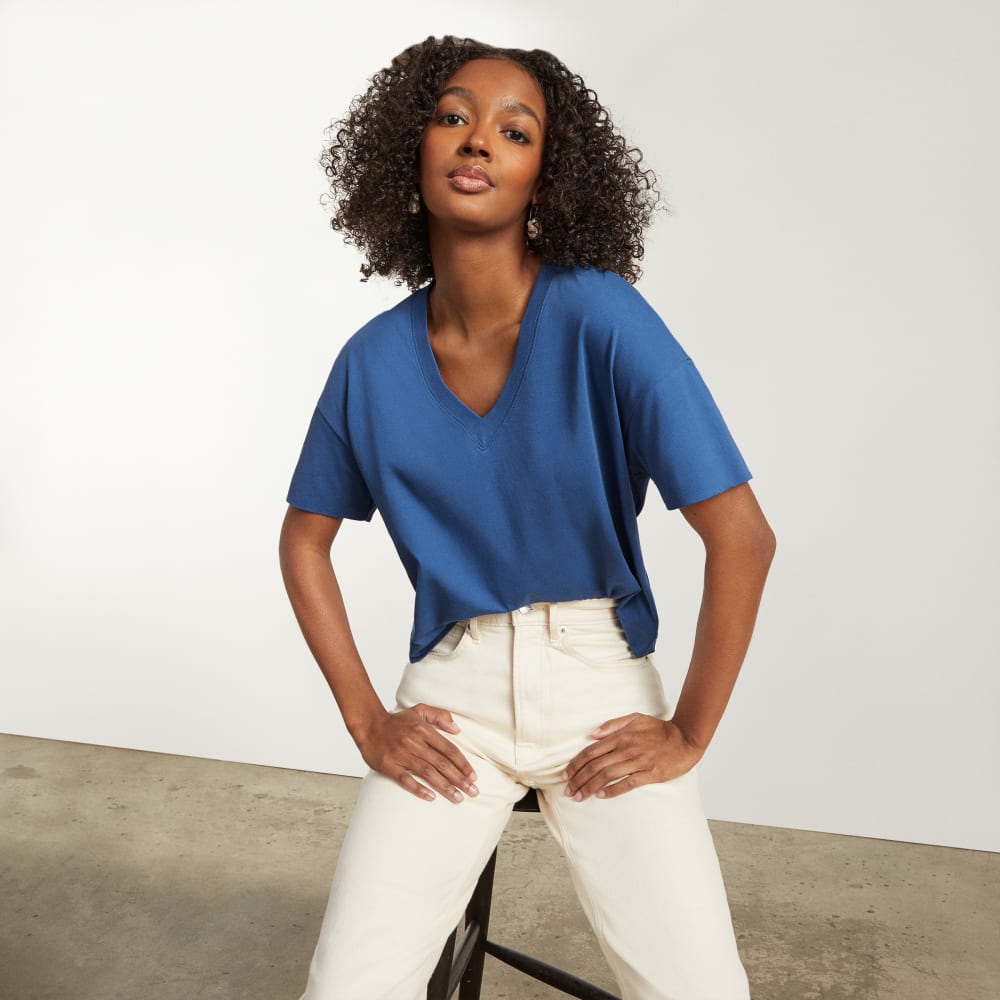 The Organic Cotton Slouchy V-Neck | Deep Blue - Image 6