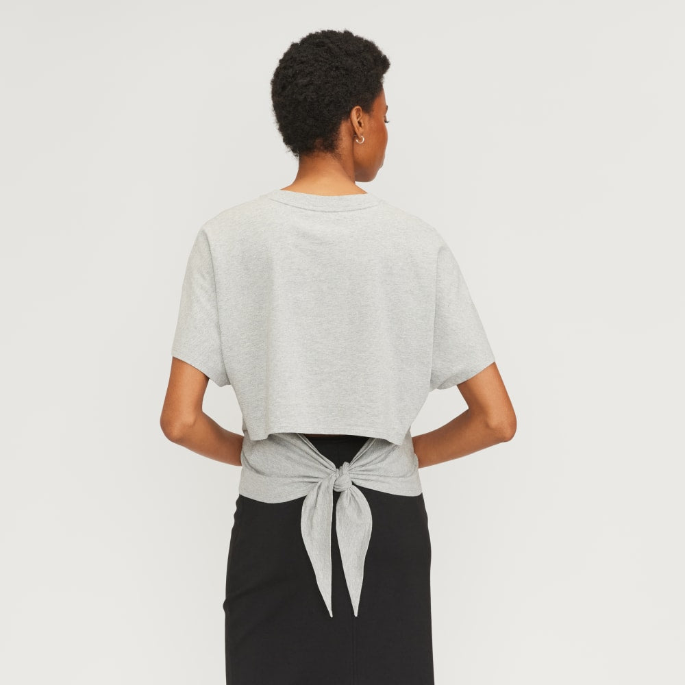 The Organic Cotton Tie Back Tee | Heather Grey - Image 3
