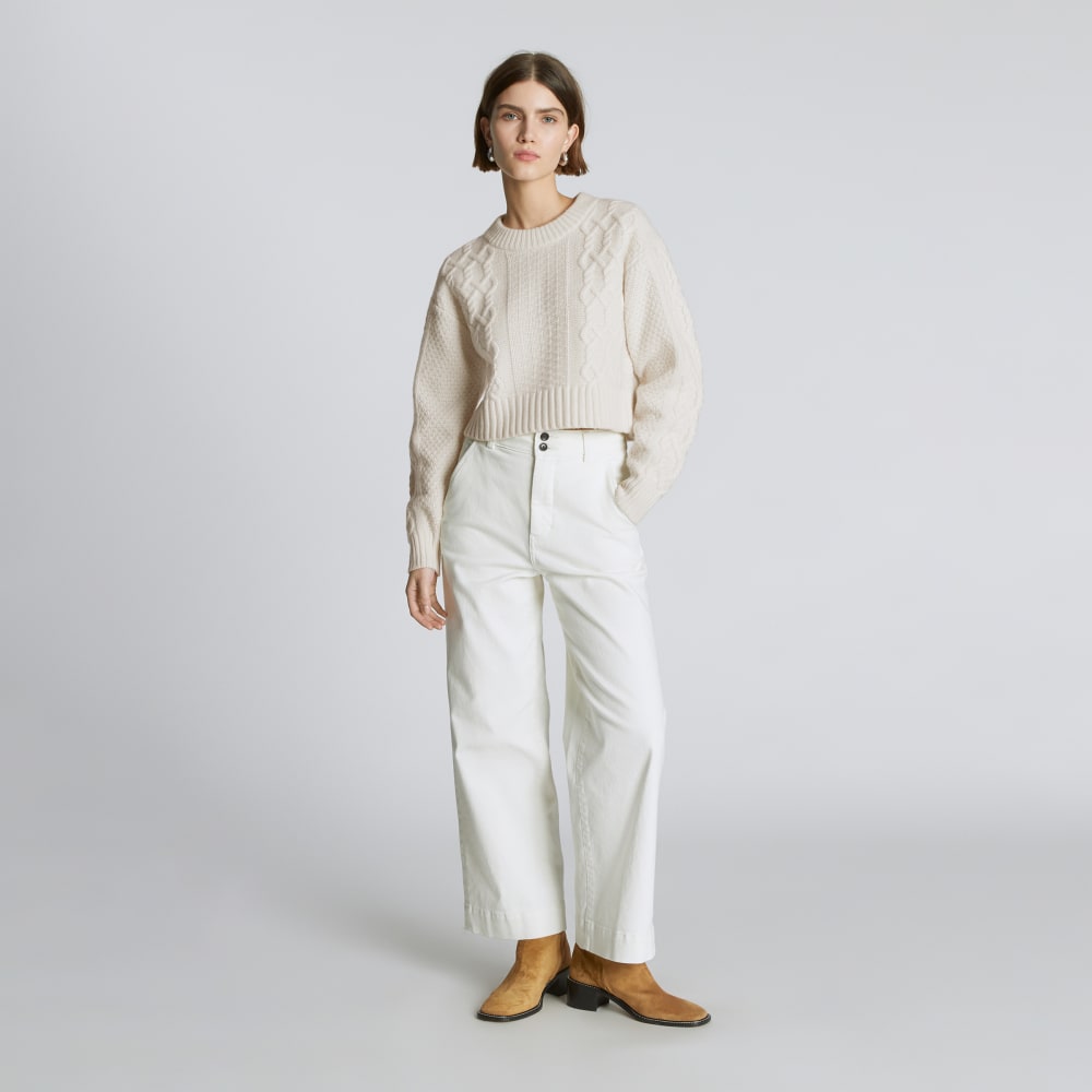 The Felted Merino Cropped Cable Sweater | Bone - Image 8