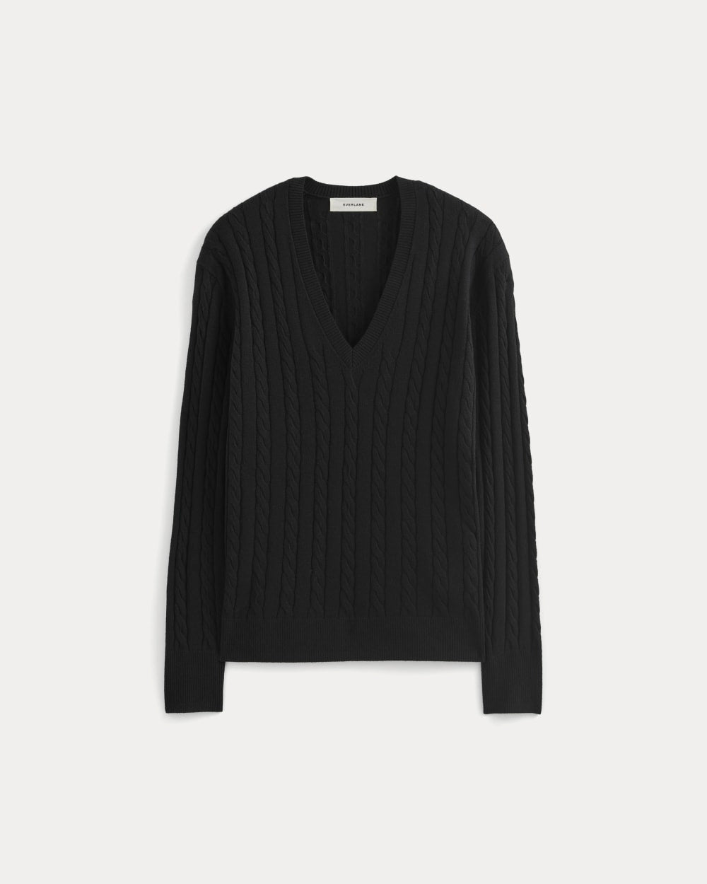 The Cable V-Neck in Cotton Cashmere | Black - Image 2