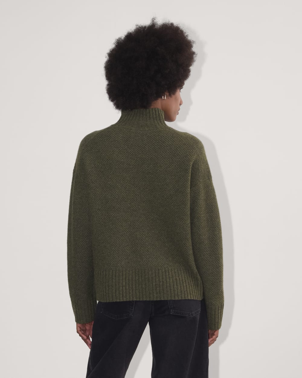 The Honeycomb Funnel Neck in Wool Cashmere | Heathered Army Green - Image 5