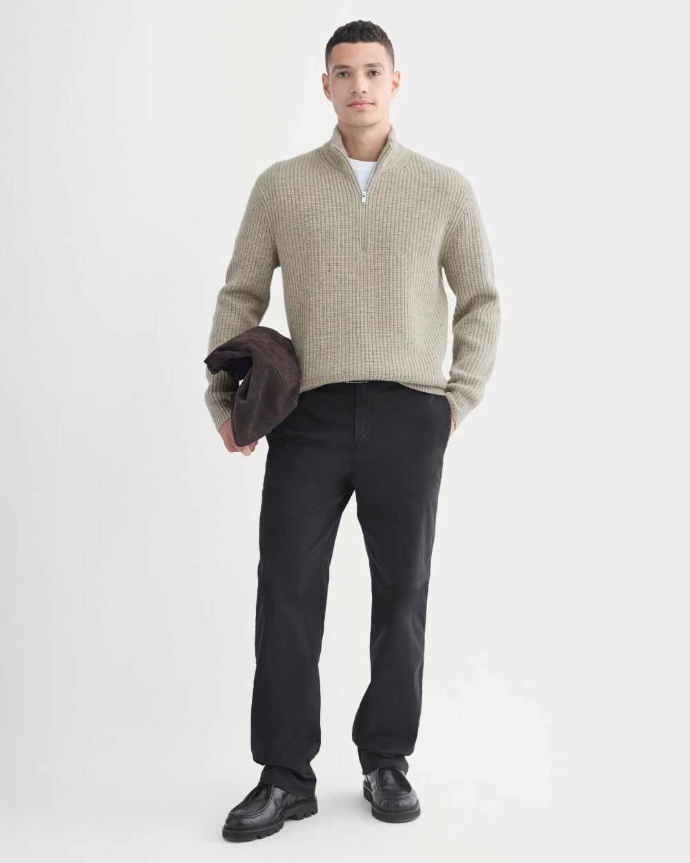The Felted Merino Half-Zip Sweater | Heather Gravel Donegal - Image 3