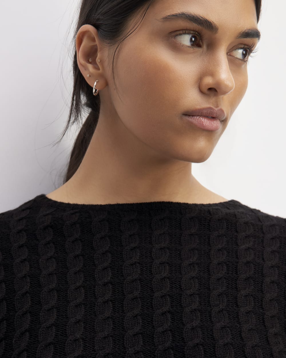 The Cotton Merino Cable Crew | Black - Image 4