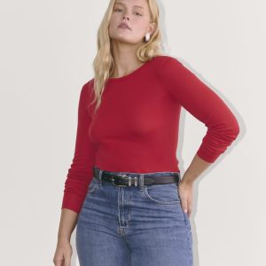 The Luxe Rib Long-Sleeve Crew | Berry Red