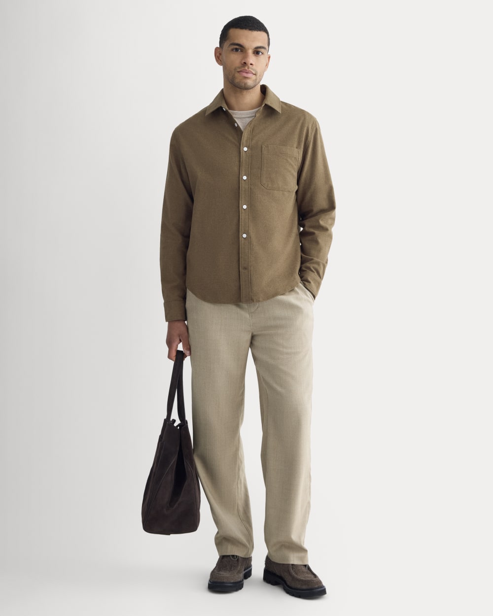 Brushed Flannel Shirt | Heathered Cocoa Brown - Image 3