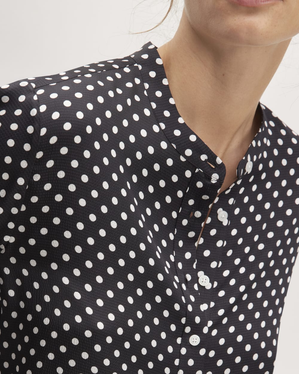 The Hammered Satin Popover Shirt | Black / Bone Polka Dot - Image 4