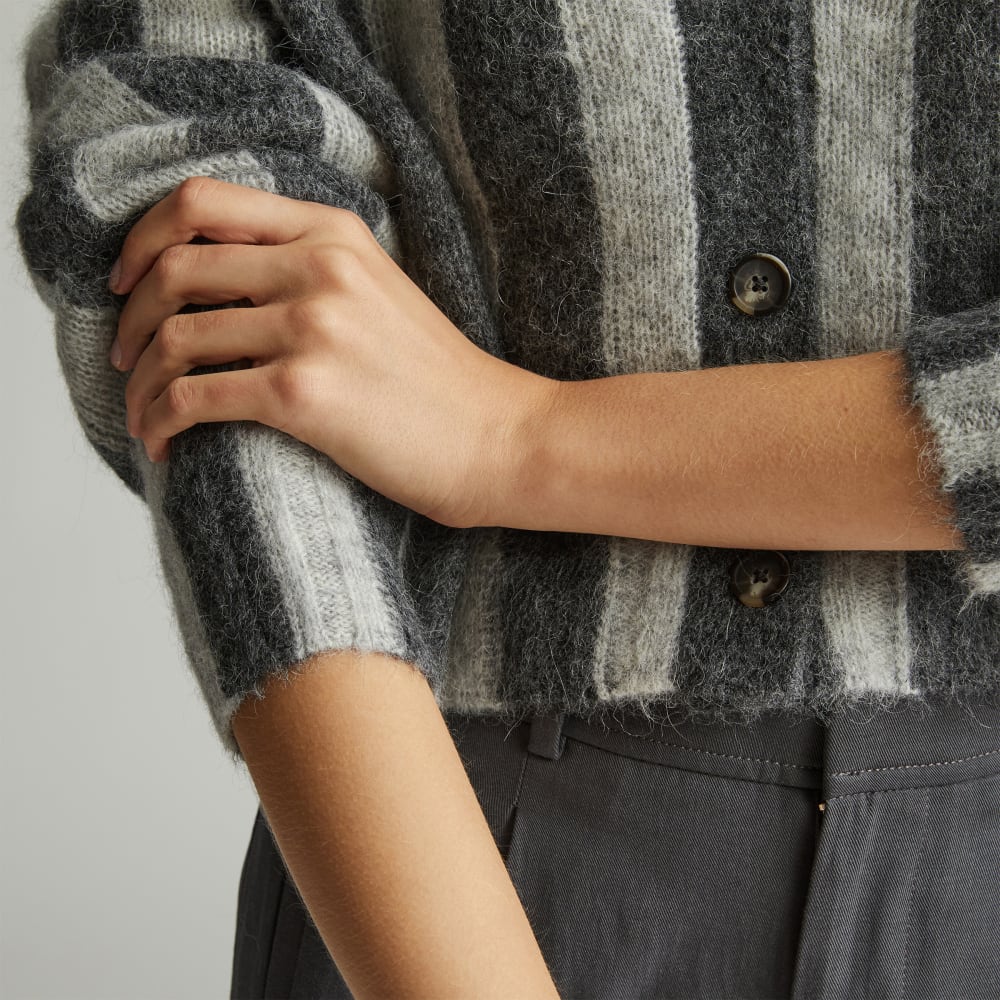 The Alpaca V-Neck Cropped Cardigan | Light Heather Grey / Dark Charcoal - Image 4