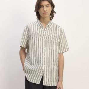 The Classic Short-Sleeve Shirt in Linen | Bone / Black