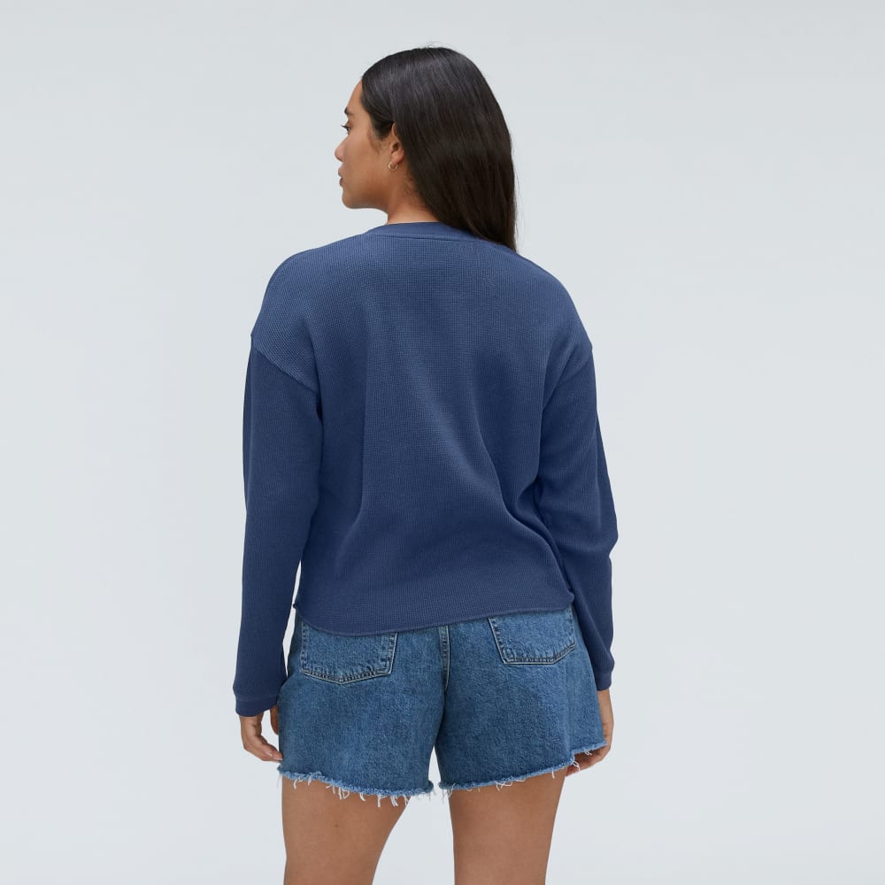 The Organic Cotton Waffle Henley | Navy - Image 3