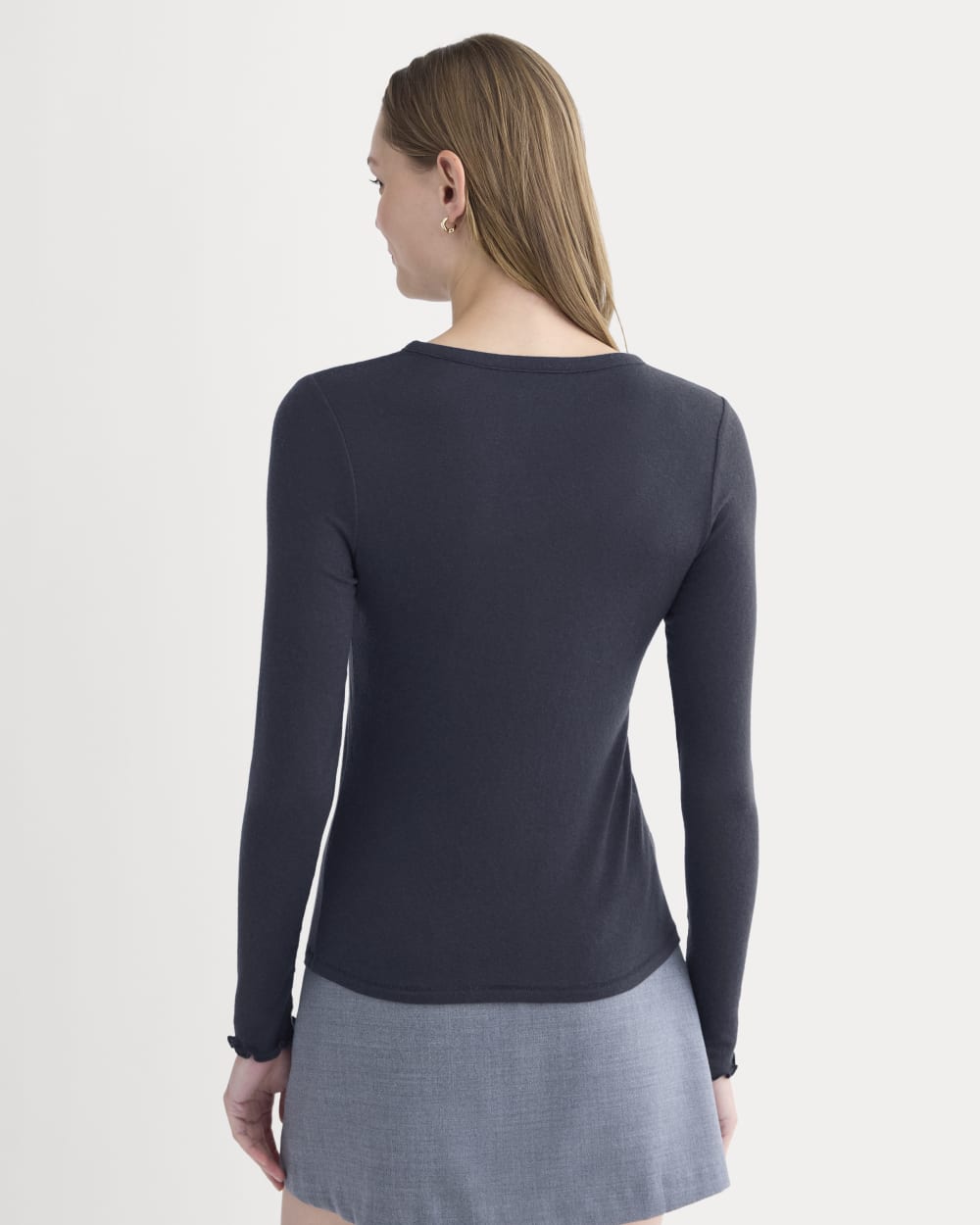 Sheer V-Neck Cardigan in Butterluxe | Deep Navy - Image 2