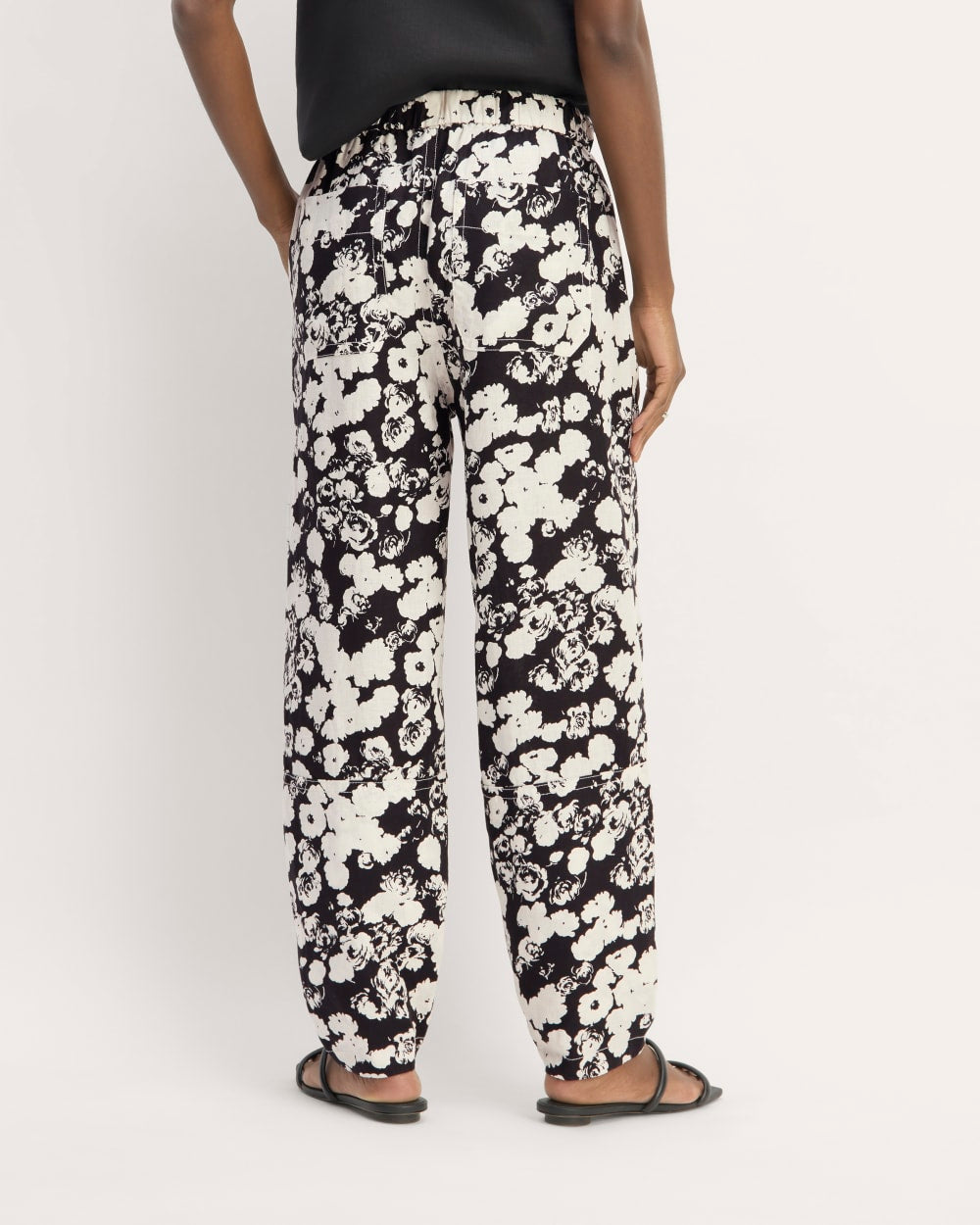 The Linen Pull-On Barrel Pant | Black / Bone Floral - Image 6