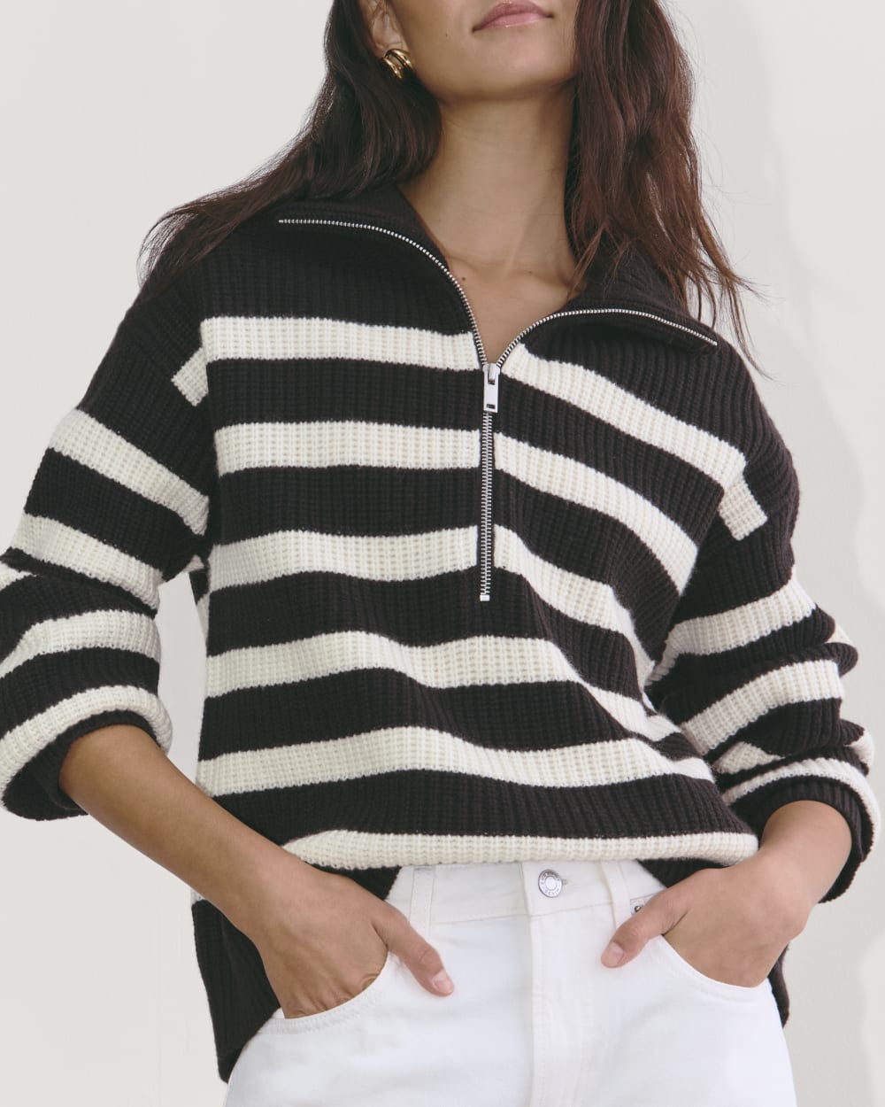 The Half-Zip Sweater in Luxe Merino | Black / Bone - Image 3