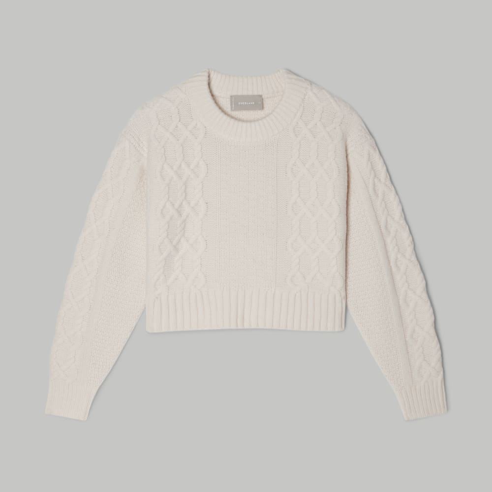 The Felted Merino Cropped Cable Sweater | Bone - Image 2