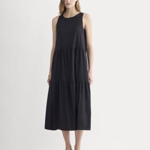 The Tiered Dress in Stretch Linen | Black