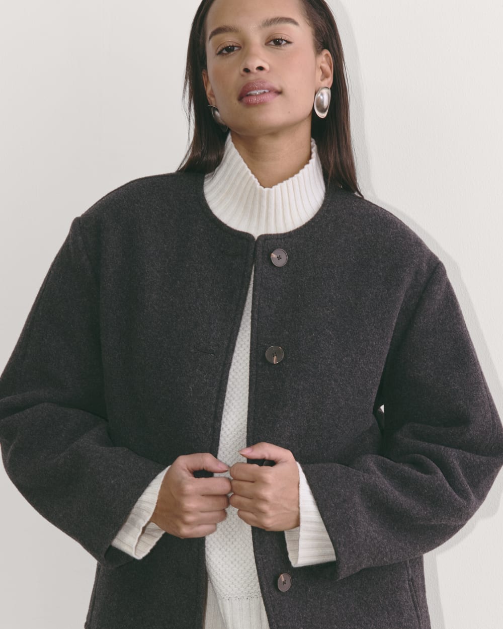 The Cocoon Coat in Wool | Heather Charcoal - Image 3