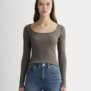 The Luxe Rib Long-Sleeve Scoop-Neck Tee | Heathered Fatigue