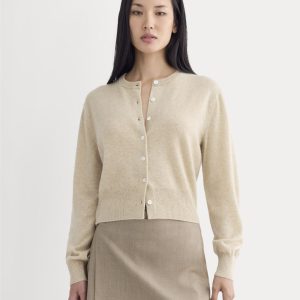 Cashmere Cropped Cardigan | Heather Light Camel