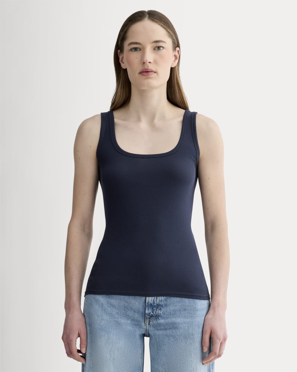 The Luxe Rib Square-Neck Tank | Navy